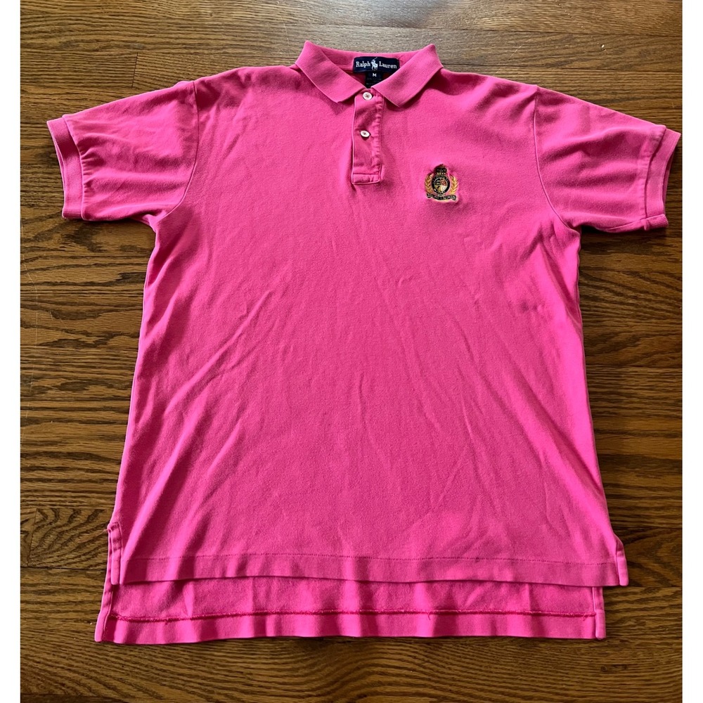 Ralph Lauren Pink Crest Logo Cotton Pique Polo Shirt Womens Medium